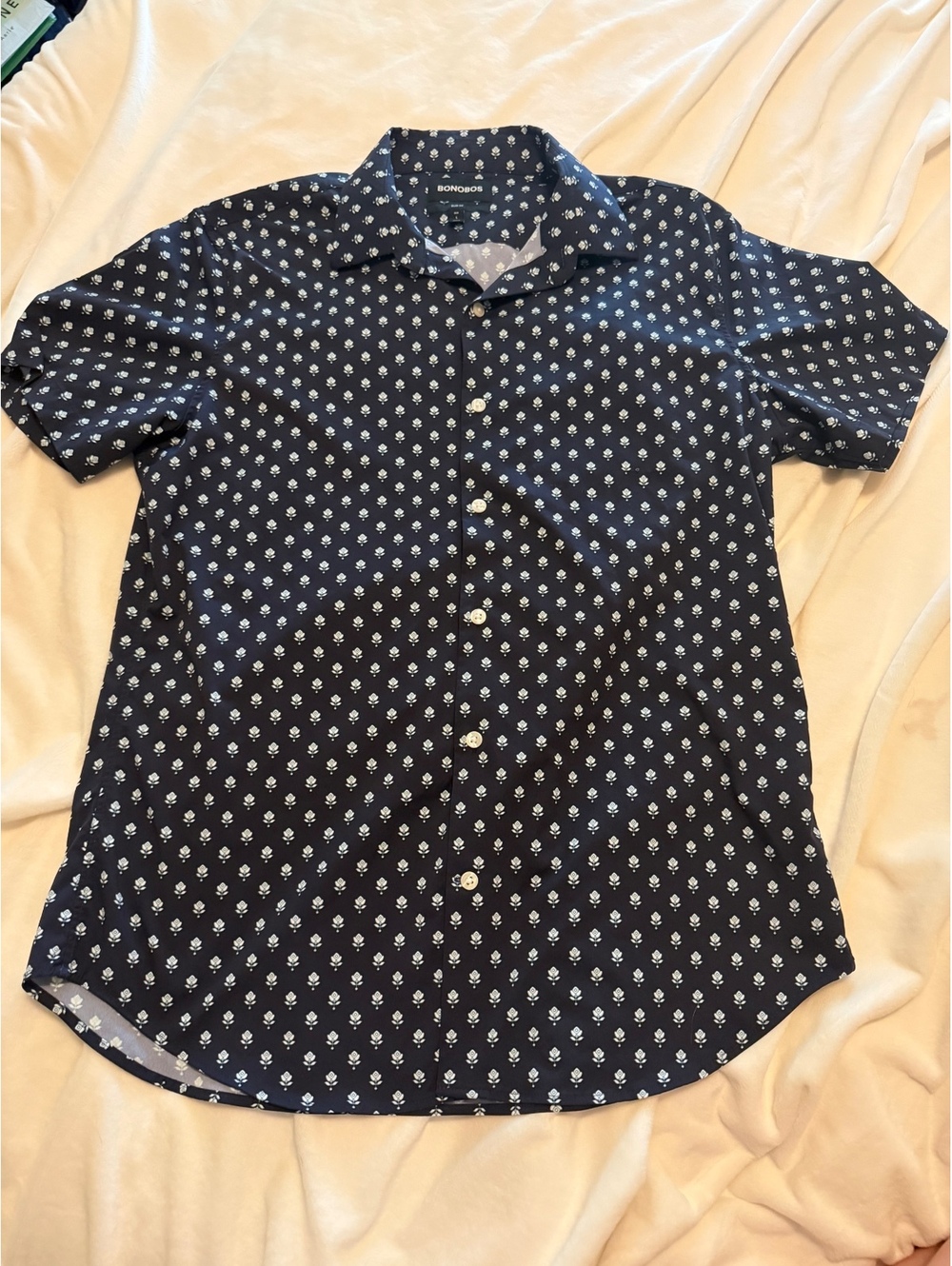 Bonobos Slim Fit Navy Blue Floral Short Sleeve Shirt Large